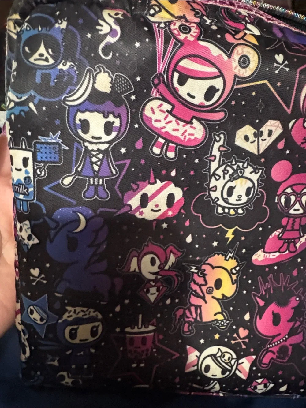 tokidoki Black Crossbody Bag Galactic Dreams with Pink Metallic Trim